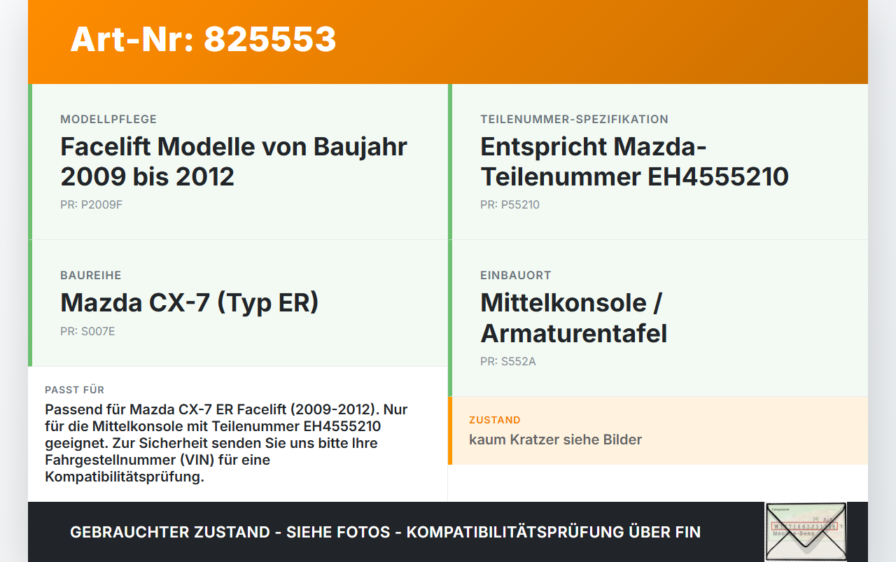 Mazda CX-7 ER 09-12 Blende Einbaurahmen für Mittelkonsole Mazda CX-7 ER 09-12 26.08.2010 EH4555210 gebraucht Vorschau 3