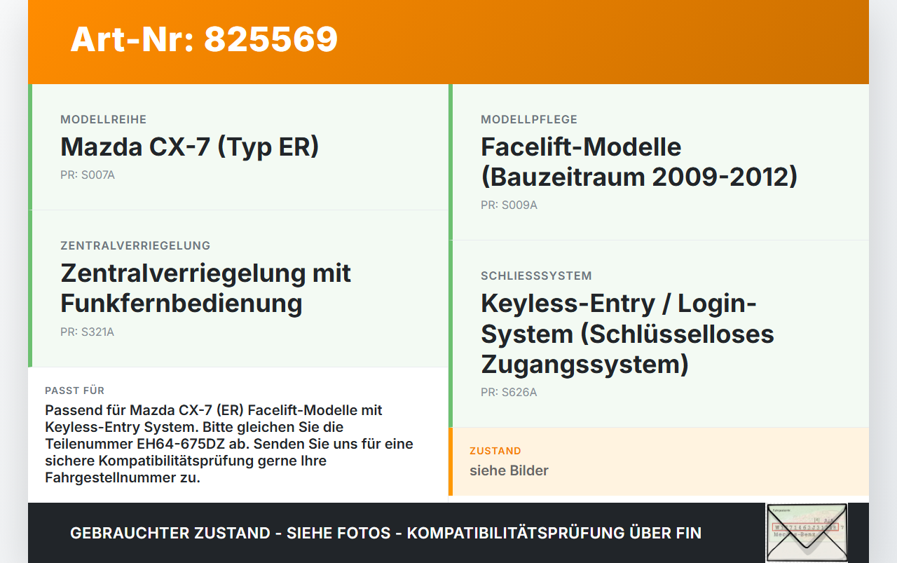 Mazda CX-7 ER 09-12 Empfänger für ZV Zentralverriegelung Keyless Mazda CX-7 ER 09-12 26.08.2010 EH64675DZ... Vorschau 3
