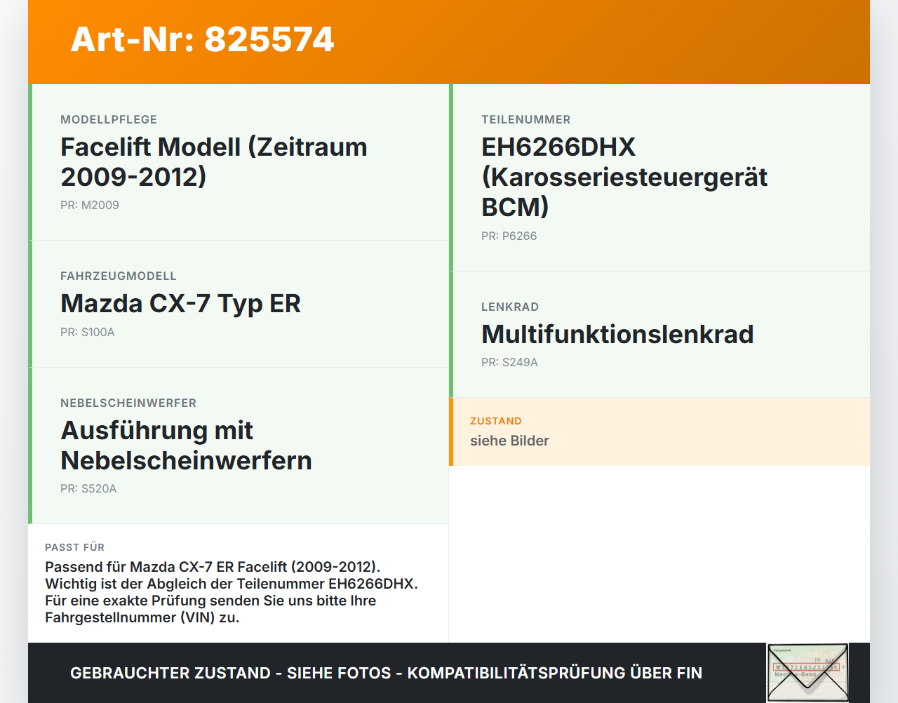 Mazda CX-7 ER 09-12 Steuergerät Karosseriesteuergerät Mazda CX-7 ER 09-12 26.08.2010 EH6266DHX gebraucht Vorschau 3