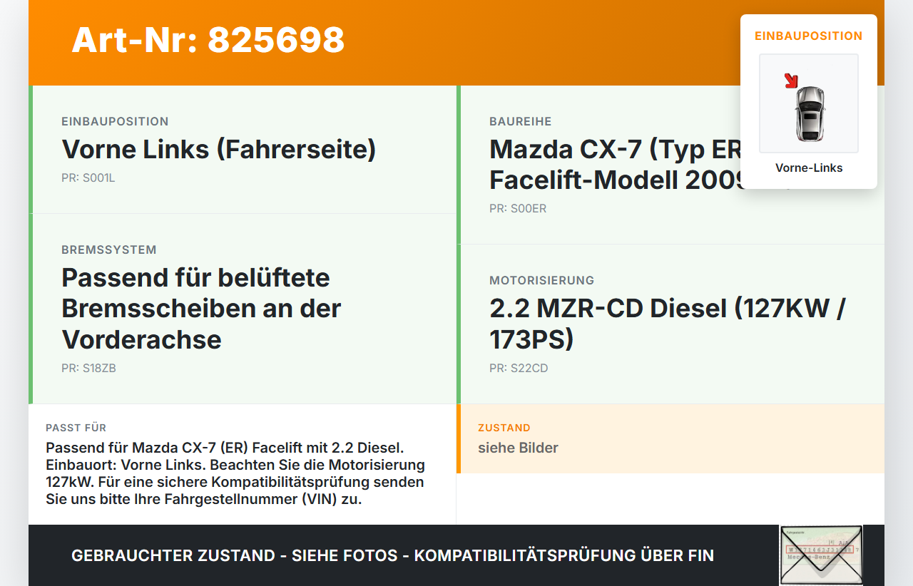 Mazda CX-7 ER 09-12 MZR-CD 2,2 127KW Bremssattel Bremszange Vorne Links Mazda CX-7 ER 09-12 26.08.2010 gebraucht Vorschau 3
