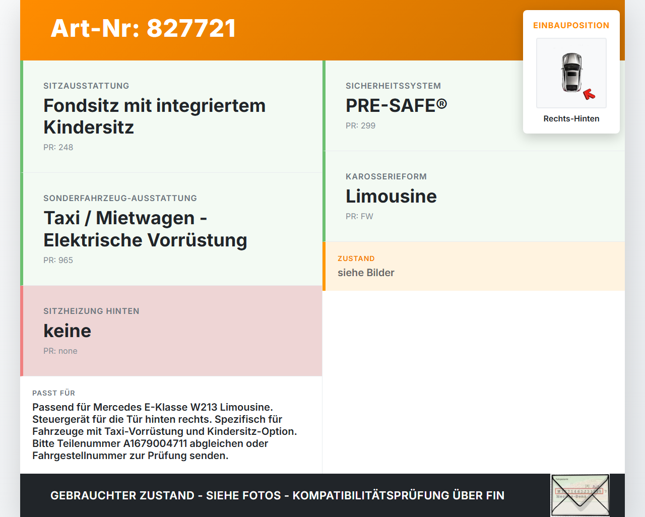 Mercedes W213 16-20 Steuergerät ECU Modul SG Türsteuergerät Rechts Hinten Mercedes W213 16-20 21.09.2020... Vorschau 3