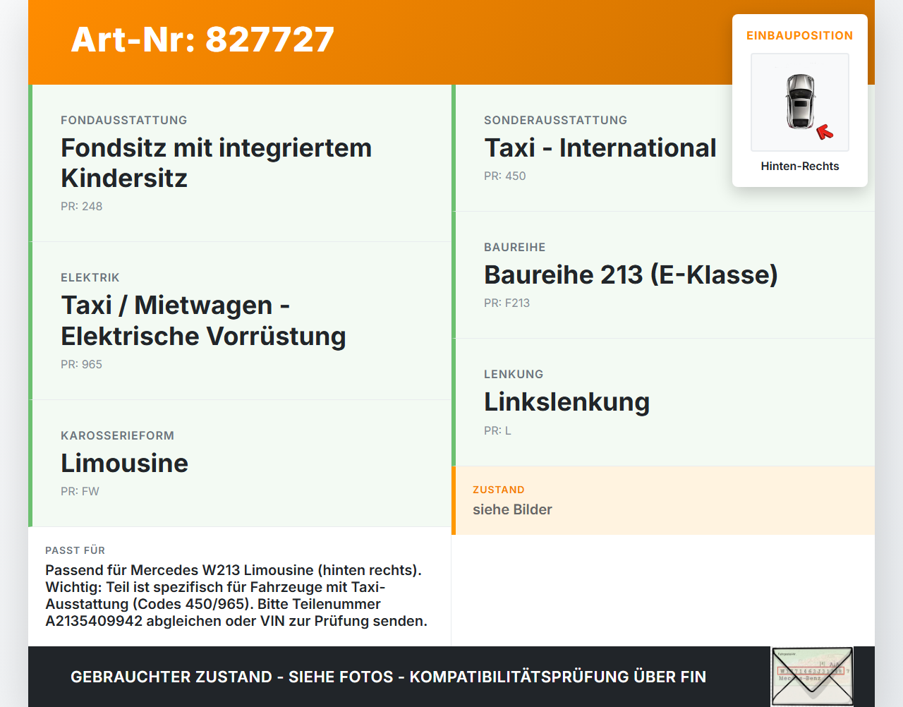 Mercedes W213 16-20 Lim Kabelbaum Leitungssatz für Tür und Fensterheber Hinten Rechts Mercedes W213 16-20... Vorschau 3
