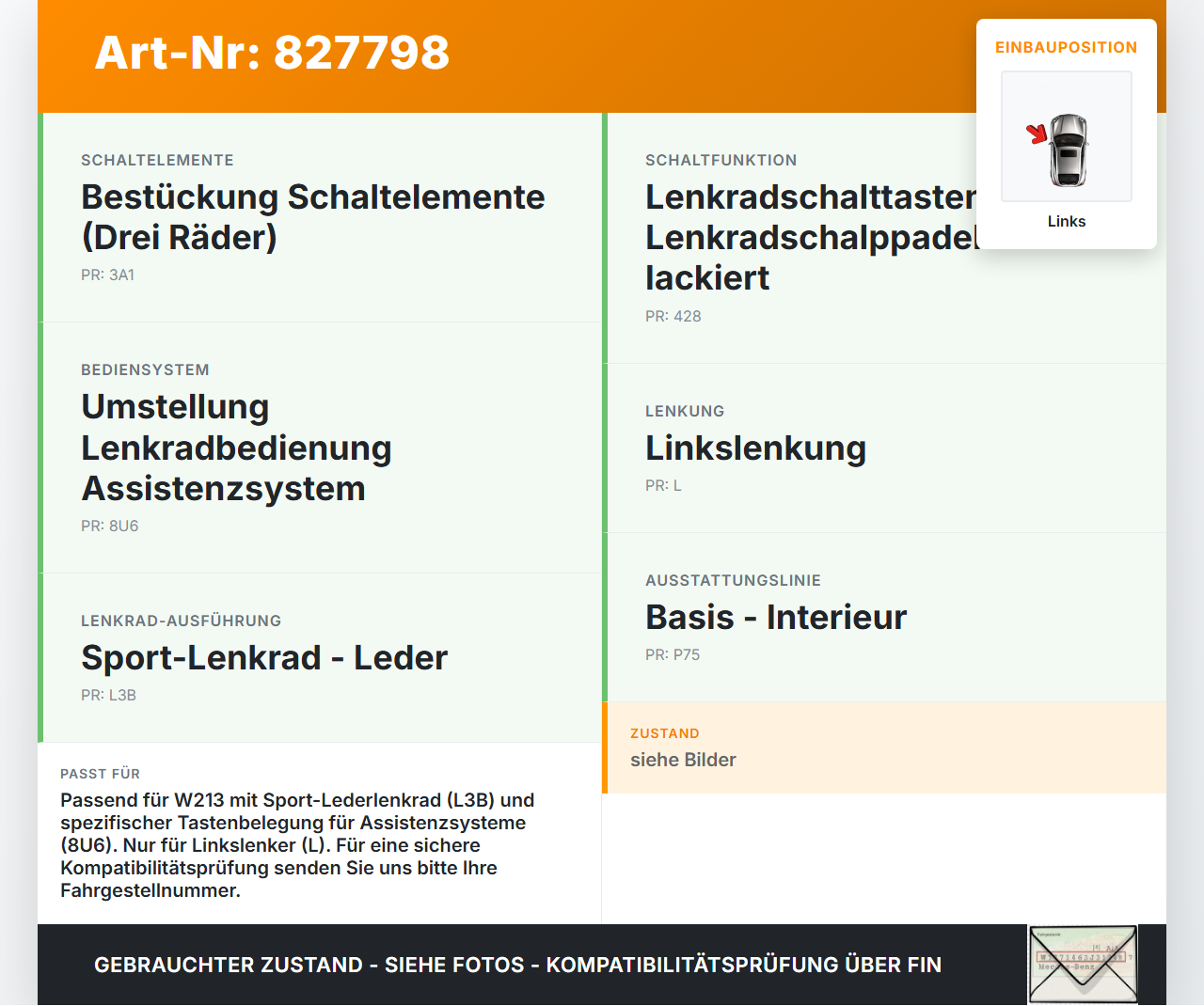 Mercedes W213 16-20 Lenkradschalter Multifunktionstasten Schalter für Lenkrad Links Mercedes W213 16-20 21.09.2020... Vorschau 3