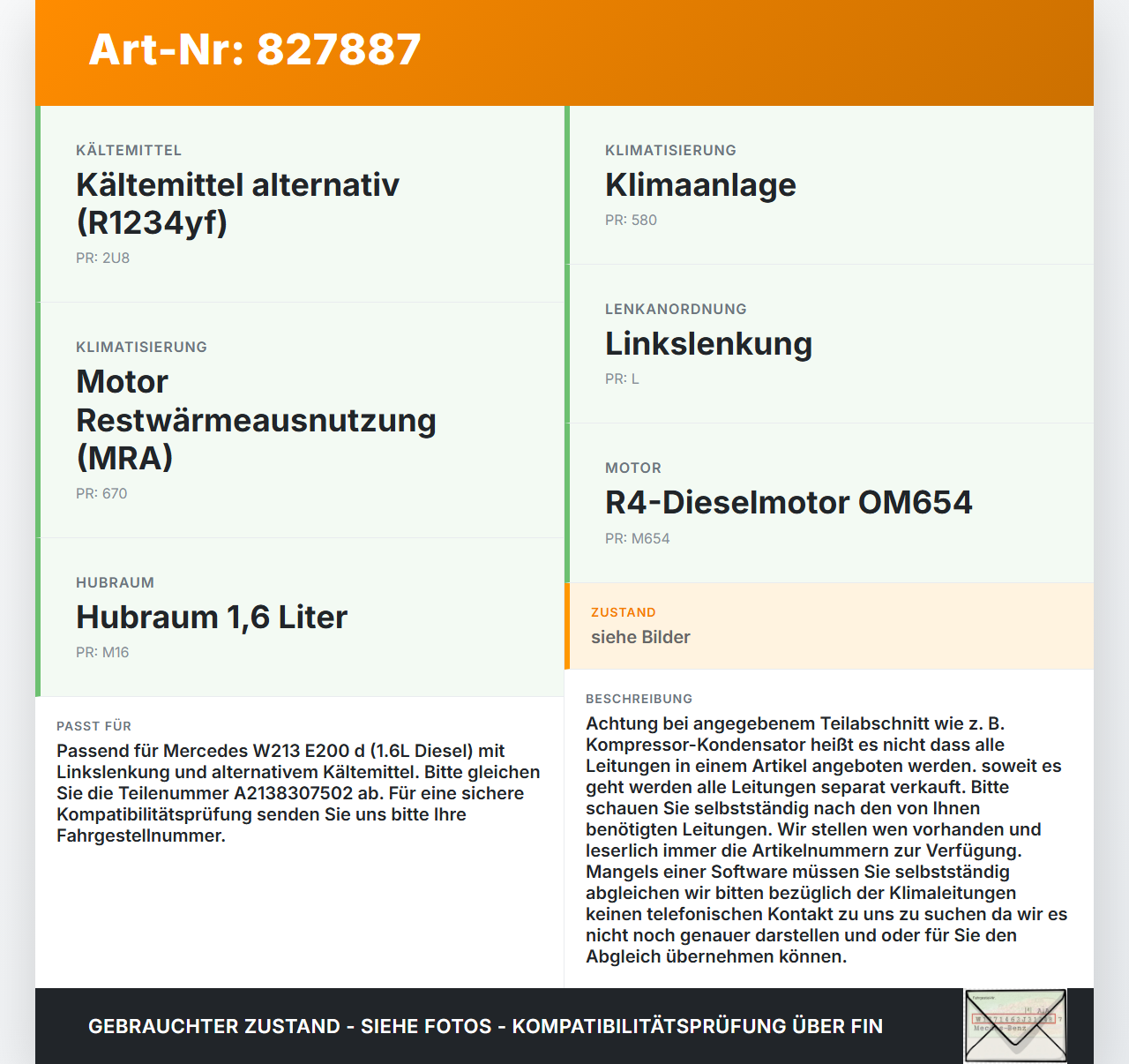 Mercedes W213 16-20 E200 d 1,6 118KW Klimaschlauch Klimaleitung Mercedes W213 16-20 21.09.2020 A2138307502 gebraucht Vorschau 3