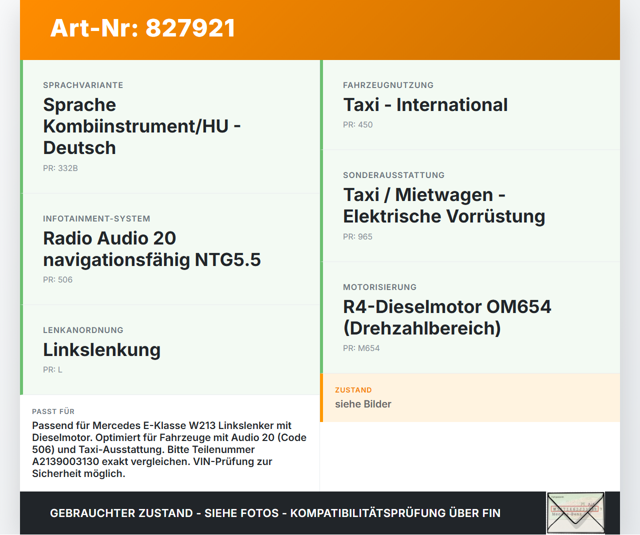 Mercedes W213 16-20 E200 d 1,6 118KW Kombiinstrument Tacho Mercedes W213 16-20 21.09.2020 A2139003130 A3C04528800... Vorschau 3