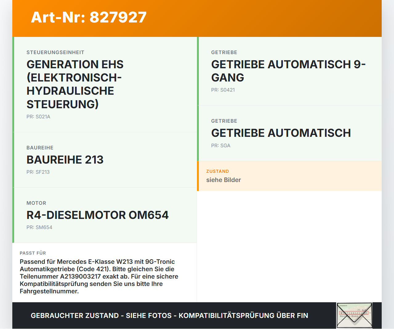 Mercedes W213 16-20 Steuergerät ECU SG für Automatikkupplung Mercedes W213 16-20 21.09.2020 A2139003217 A0009018906... Vorschau 3