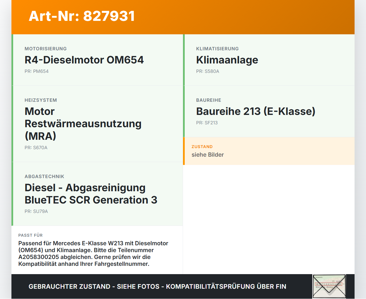 Mercedes W213 16-20 Zusatzheizung Zuheizer Heizelement Elektrisch Mercedes W213 16-20 21.09.2020 A2058300205... Vorschau 3
