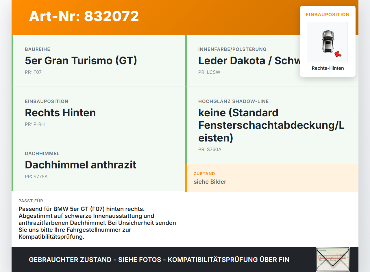 BMW F07 5er GT 535i 09-13 Dichtung für Rahmen Tür Rechts Hinten BMW F07 5er GT 535i 09-13 28.02.2012 7226398... Vorschau 3