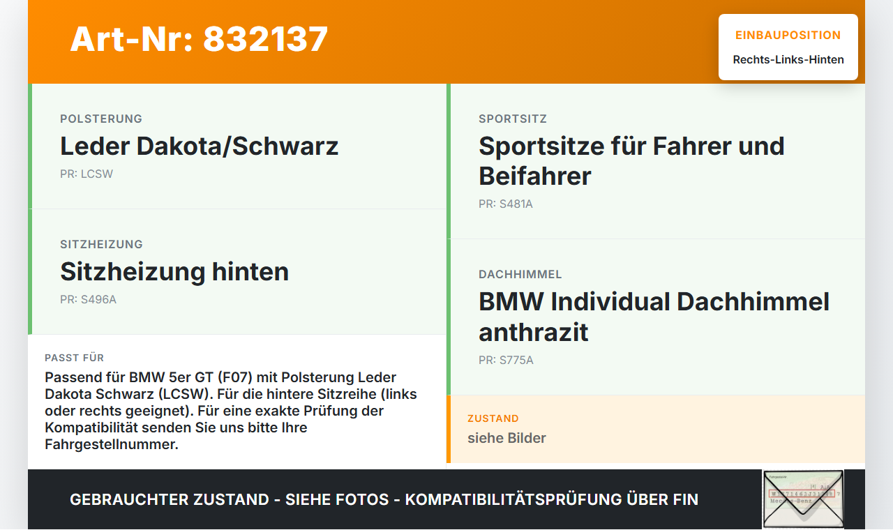BMW F07 5er GT 535i 09-13 Kopfstütze Rechts oder Links Hinten BMW F07 5er GT 535i 09-13 28.02.2012 7236084... Vorschau 3