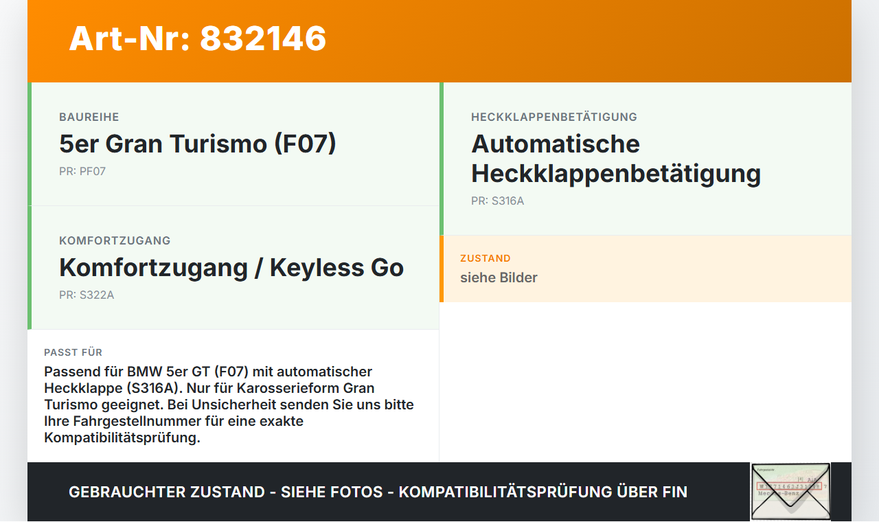 BMW F07 5er GT 535i 09-13 Dichtung für Heckklappe Kofferraum Heckklappendichtung BMW F07 5er GT 535i 09-13... Vorschau 3