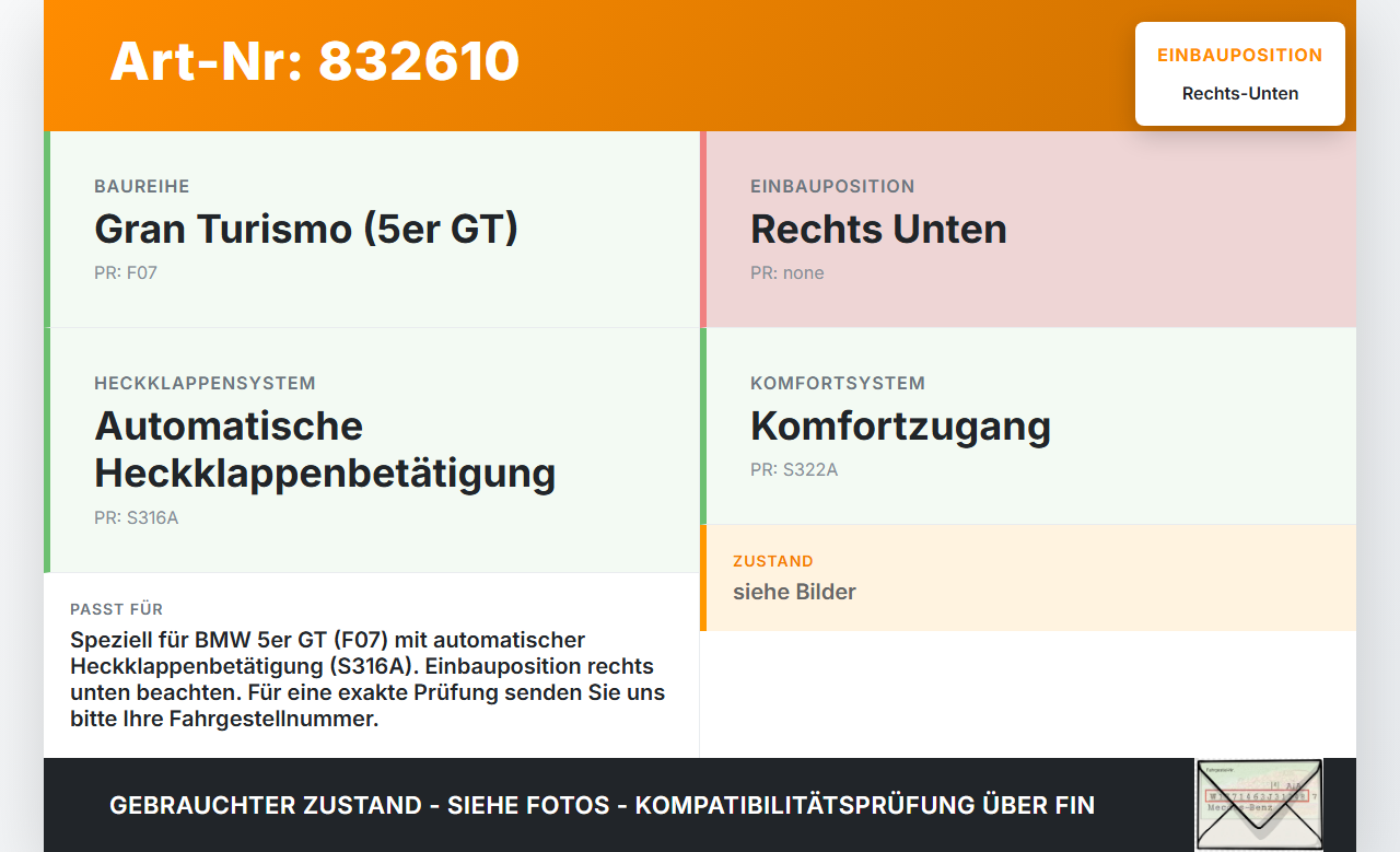 BMW F07 5er GT 535i 09-13 Scharniere Scharnier für Heckklappe Rechts Unten BMW F07 5er GT 535i 09-13 28.02.2012... Vorschau 3