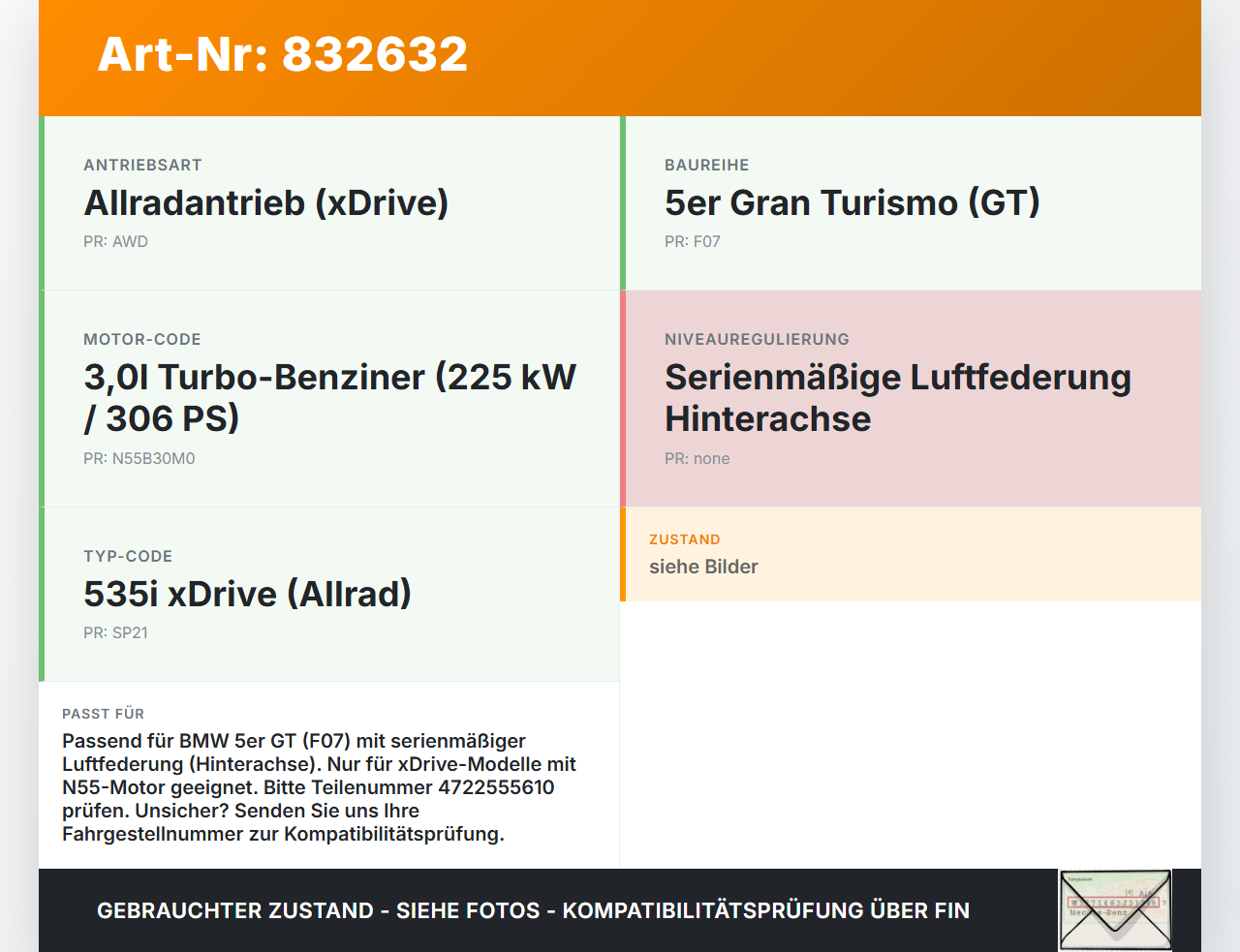 BMW F07 5er GT 535i 09-13 3,0i 225KW Steuerventil Luftkompressor Luftfahrwerk BMW F07 5er GT 535i 09-13 28.02.2012... Vorschau 3