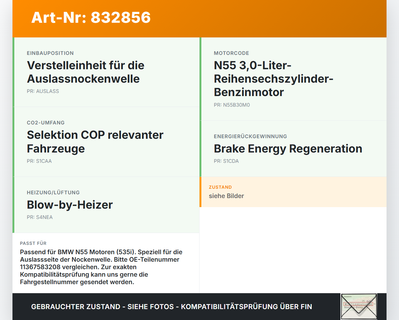 BMW F07 5er GT 535i 09-13 3,0i 225KW N55B30A Nockenwellenverstellung Nockenwelle Verstellung Auslass BMW F07 5er GT... Vorschau 3
