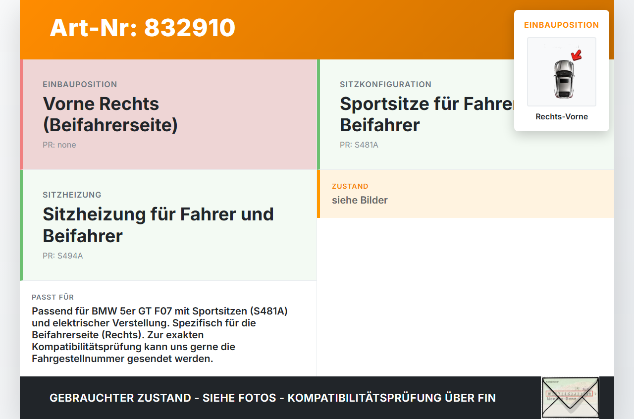 BMW F07 5er GT 535i 09-13 Stellmotor für Elektr. Sitzverstellung Rechts Vorne BMW F07 5er GT 535i 09-13 28.02.2012... Vorschau 3