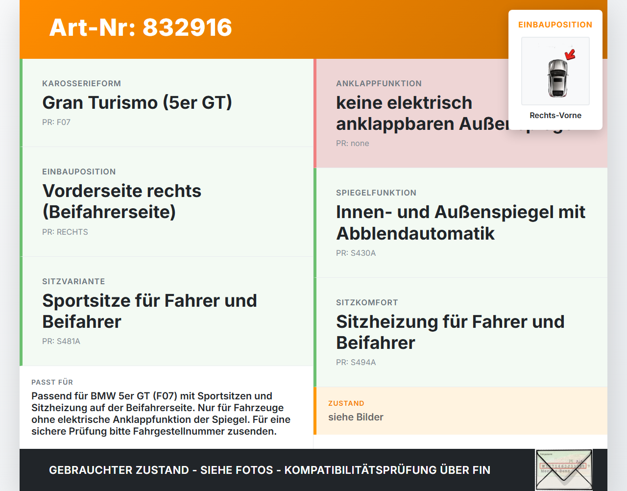 BMW F07 5er GT 535i 09-13 Steuergerät SG Sitzmodul Rechts Vorne BMW F07 5er GT 535i 09-13 28.02.2012 9216468... Vorschau 3