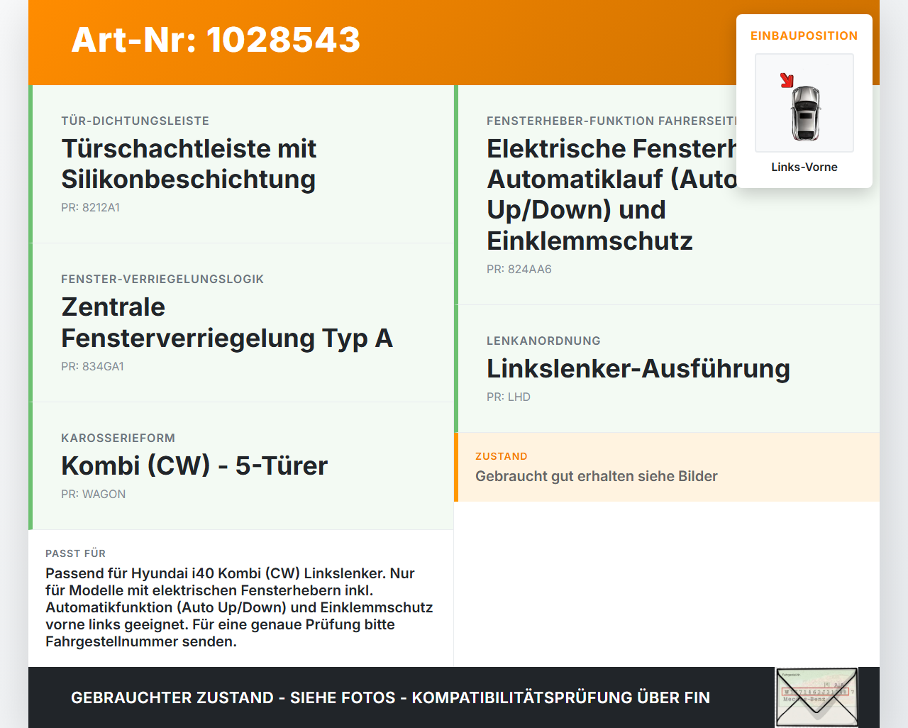 Hyundai I40 CW 11-15 Kombi Fensterheber o. FH-Motor Links Vorne Hyundai I40 CW 11-15 11.12.2014 gebraucht Vorschau 3