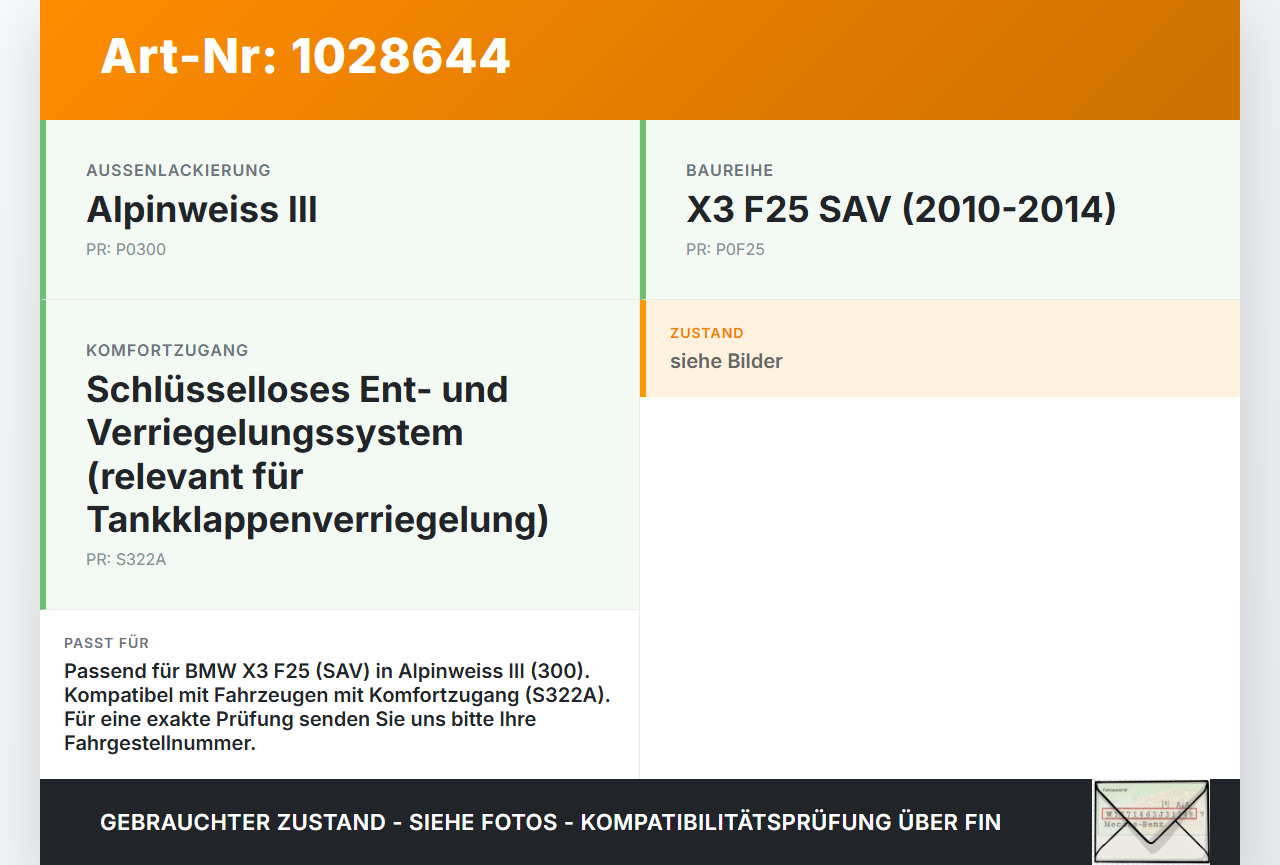 BMW X3 F25 10-14 Tankdeckel Tankklappe 300 BMW X3 F25 10-14 30.03.2011 7265256 gebraucht Vorschau 3
