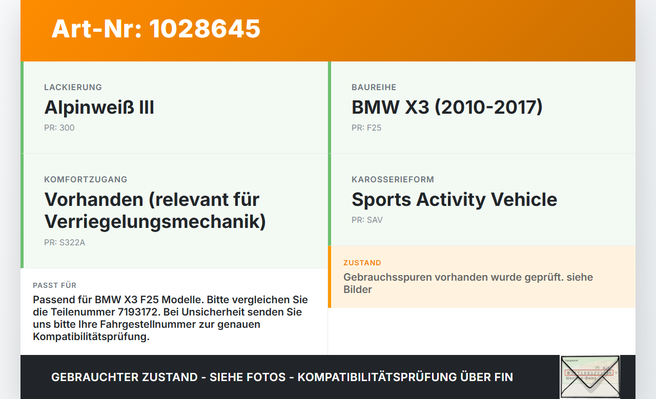 BMW X3 F25 10-14 Scharnier Arm für Tankdeckel Tankklappe 300 BMW X3 F25 10-14 30.03.2011 7193172 67.11-7193172-01... Vorschau 3