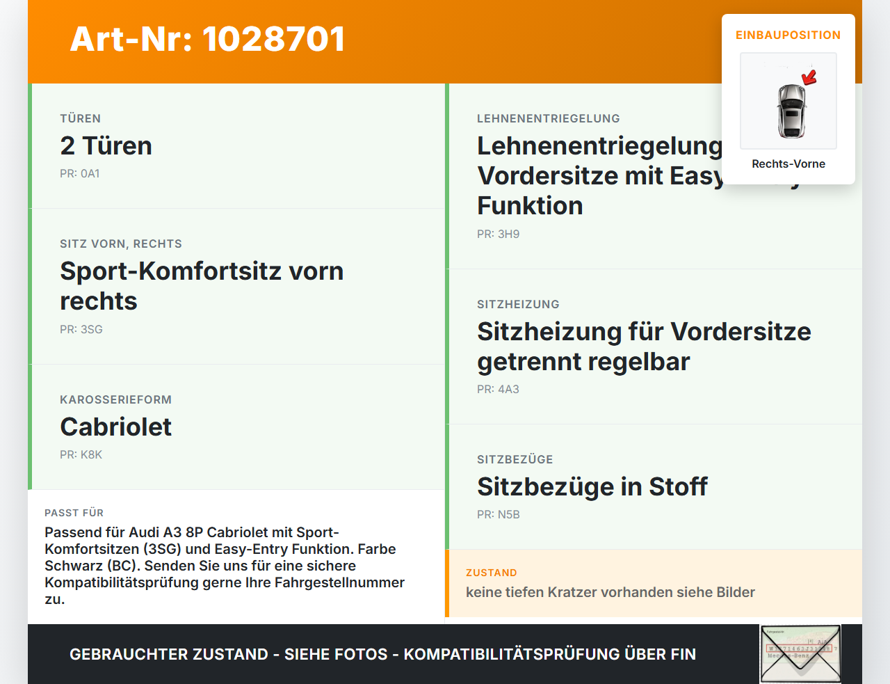 Audi A3 8P 08-10 Blende Innen Auflage Rückenblende Rechts Vorne Audi A3 8P 08-10 27.04.2009 830817007A0 gebraucht Vorschau 3