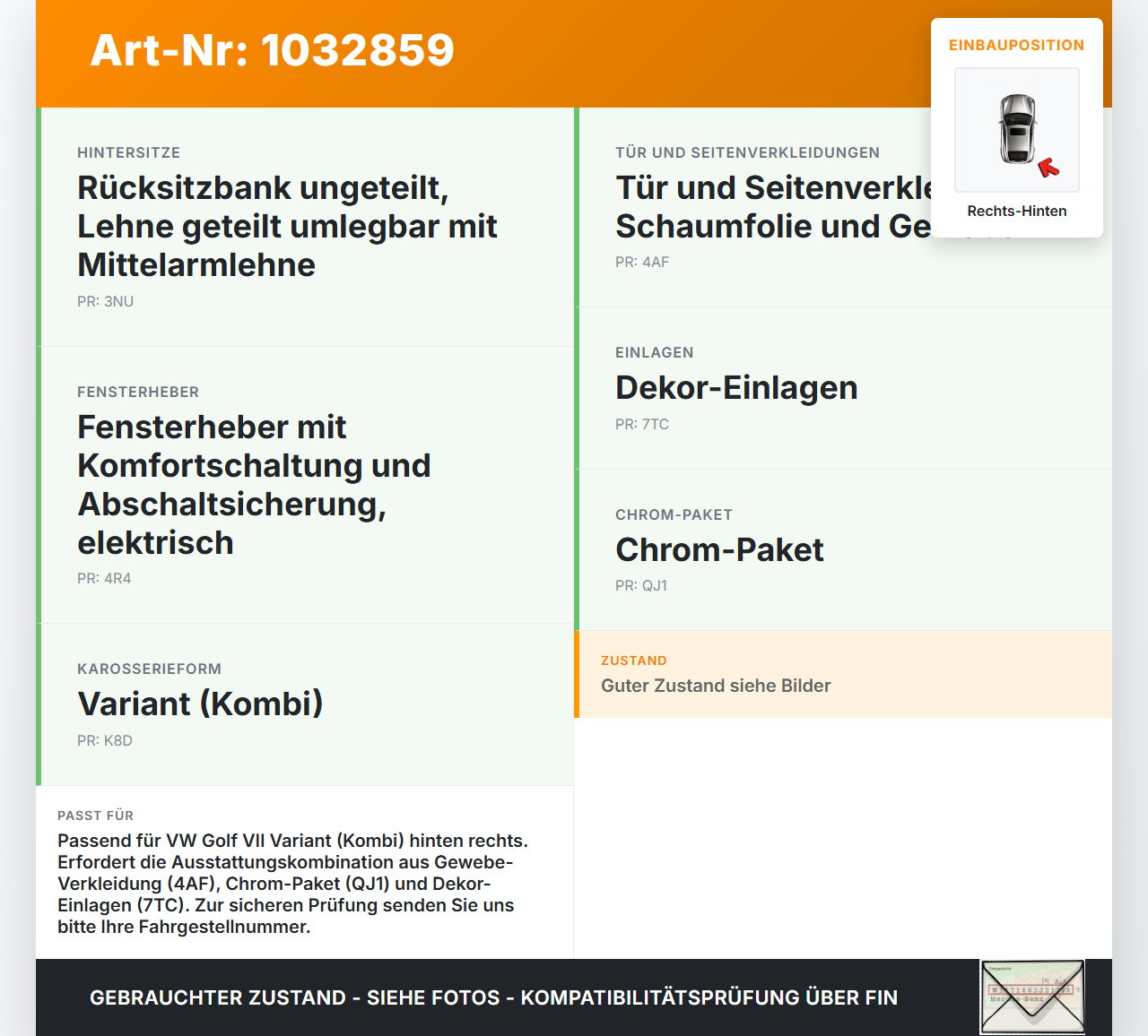 VW Golf VII 7 Variant 13-17 Kombi Türverkleidung Türpappe Rechts Hinten VW Golf VII 7 Variant 13-17 09.05.2016... Vorschau 3