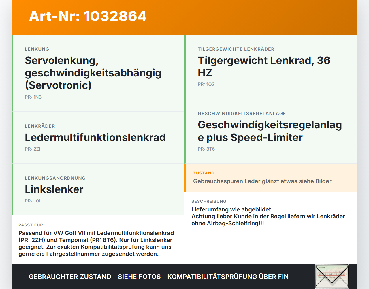 VW Golf VII 7 Variant 13-17 Lenkrad Airbaglenkrad VW Golf VII 7 Variant 13-17 09.05.2016 5G0880201C 621304201 gebraucht Vorschau 3