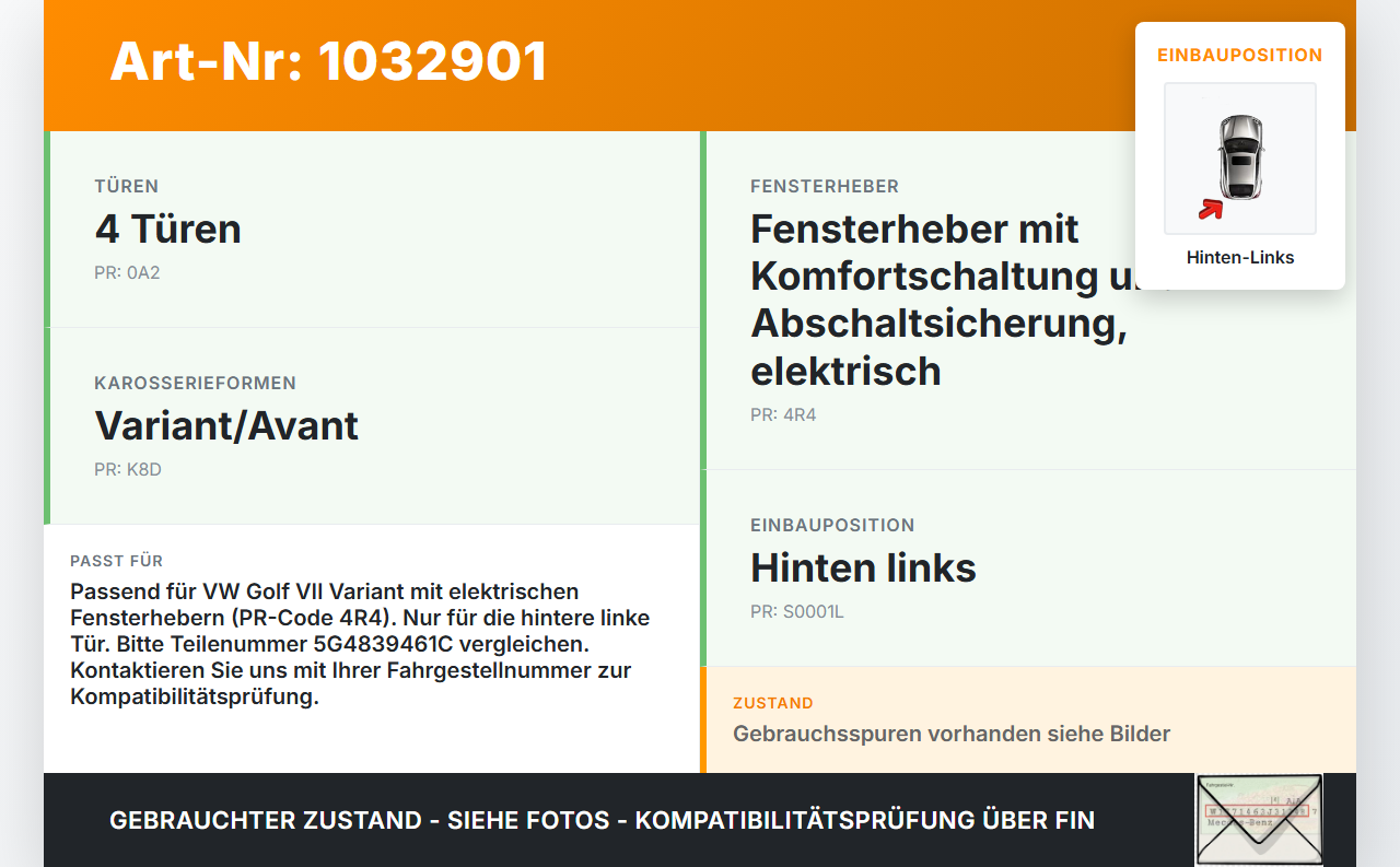 VW Golf VII 7 Variant 13-17 Kombi Fensterheber o. FH-Motor Hinten Links VW Golf VII 7 Variant 13-17 09.05.2016... Vorschau 3