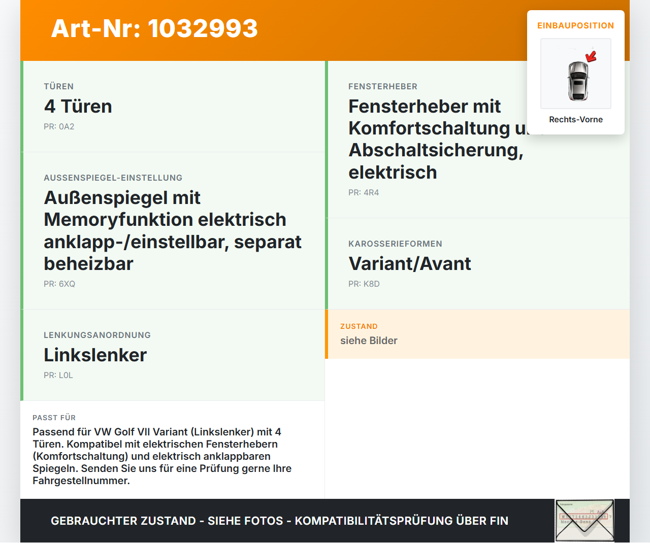 VW Golf VII 7 Variant 13-17 Kombi Fensterhebermotor Rechts Vorne VW Golf VII 7 Variant 13-17 09.05.2016 4K0959802... Vorschau 3