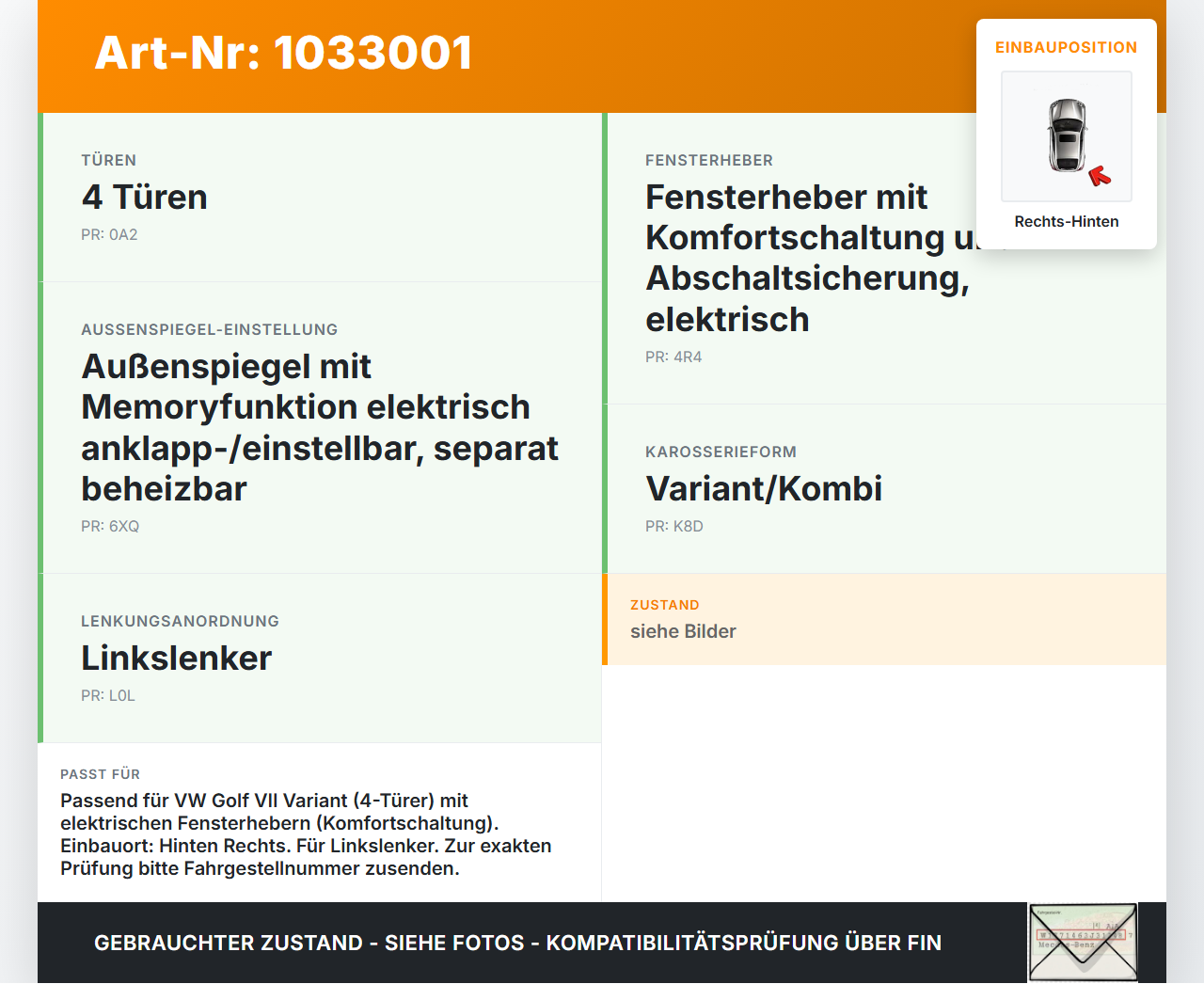 VW Golf VII 7 Variant 13-17 Kombi Fensterhebermotor Rechts Hinten VW Golf VII 7 Variant 13-17 09.05.2016 5Q4959812F... Vorschau 3