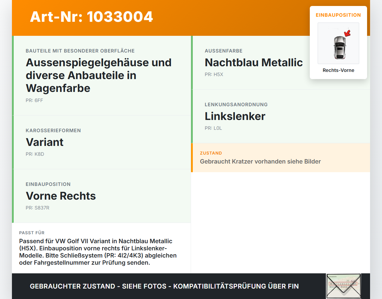 VW Golf VII 7 Variant 13-17 Kombi Türgriff Griff aussen Rechts Vorne LH5X VW Golf VII 7 Variant 13-17 09.05.2016... Vorschau 3