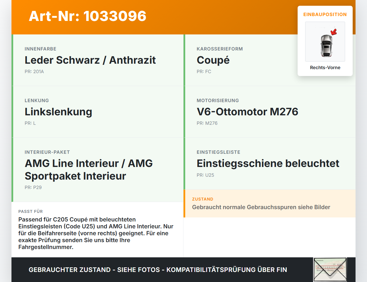Mercedes C205 C400 15-18 Coupe Einstiegsleiste Rechts Vorne Mercedes C205 C400 15-18 04.05.2017 A2056802806... Vorschau 3