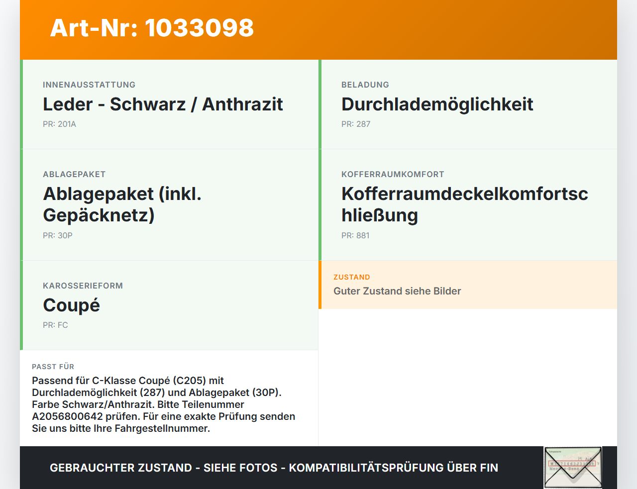 Mercedes C205 C400 15-18 Coupe Kofferraummatte Kofferraum Einlegeboden Mercedes C205 C400 15-18 04.05.2017... Vorschau 3