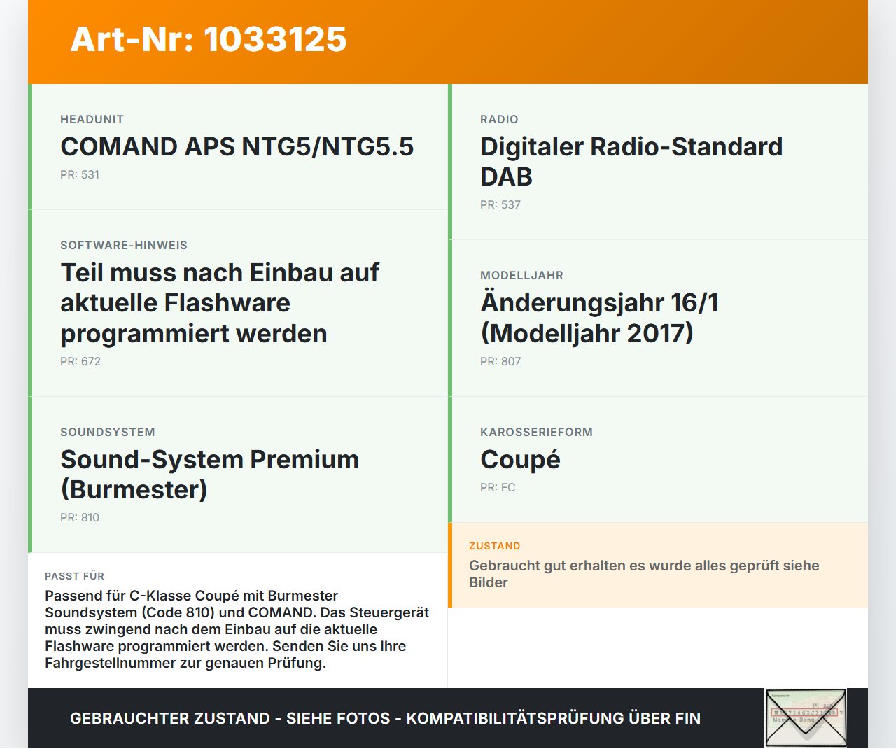 Mercedes C205 C400 15-18 Verstärker Endstufe für Soundsystem Mercedes C205 C400 15-18 04.05.2017 A2229006514... Vorschau 3