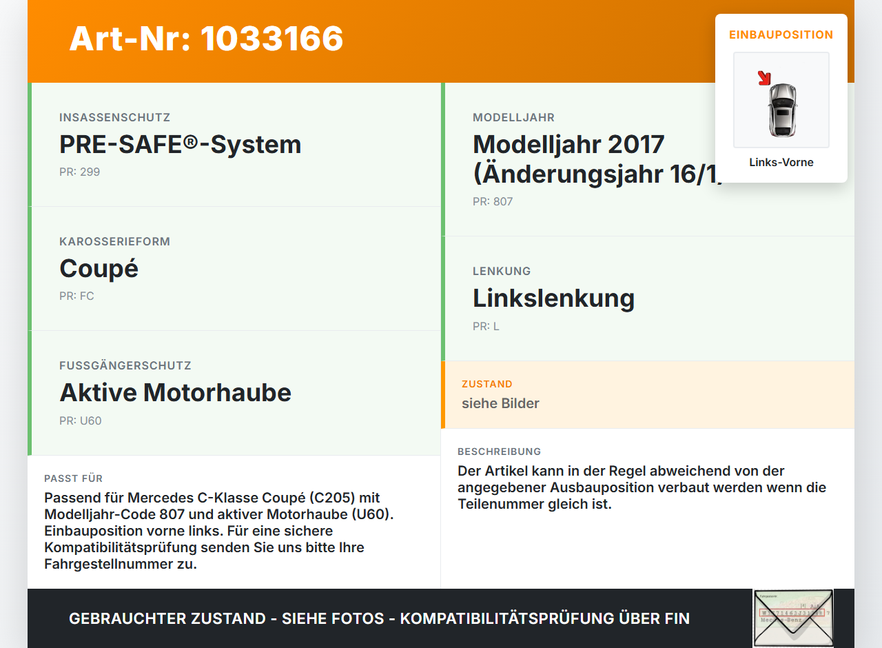 Mercedes C205 C400 15-18 Sensor für Airbag Crashsensor Airbagsensor Links Vorne Mercedes C205 C400 15-18 04.05.2017... Vorschau 3