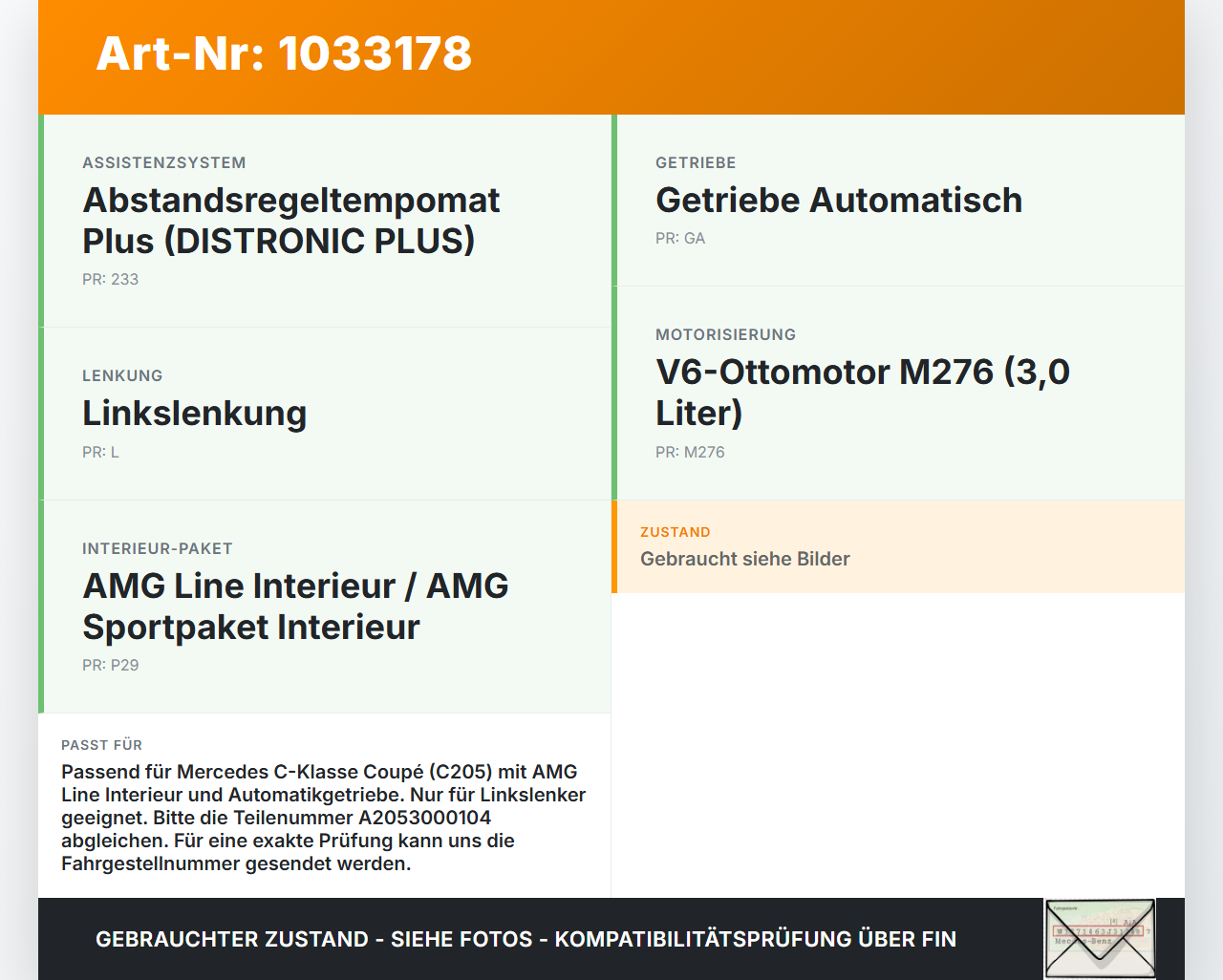 Mercedes C205 C400 15-18 3,0 245KW Gaswertgeber Gaspedal Pedal Mercedes C205 C400 15-18 04.05.2017 A2053000104 gebraucht Vorschau 3
