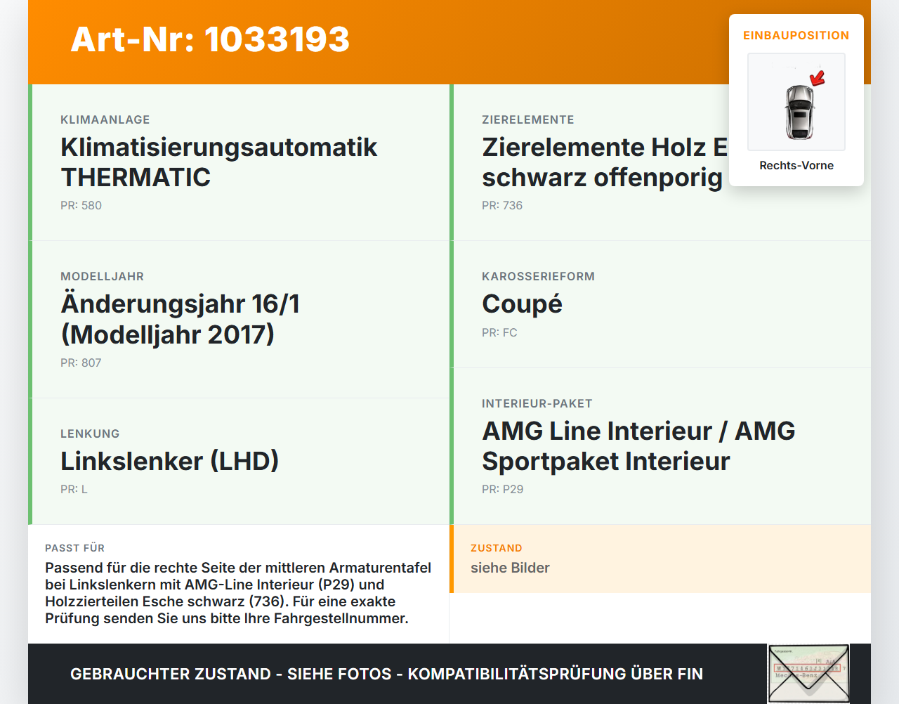 Mercedes C205 C400 15-18 Luftdusche Luftdüse Rechts Vorne Mitte Mercedes C205 C400 15-18 04.05.2017 A2058300301... Vorschau 3