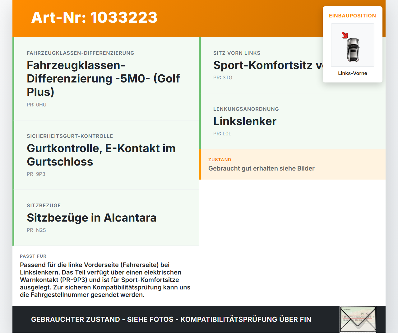 VW Golf Plus 5M 08-14 Gurtschloss Warnkontakt Links Vorne VW Golf Plus 5M 08-14 24.07.2009 1K4857755AB... Vorschau 3