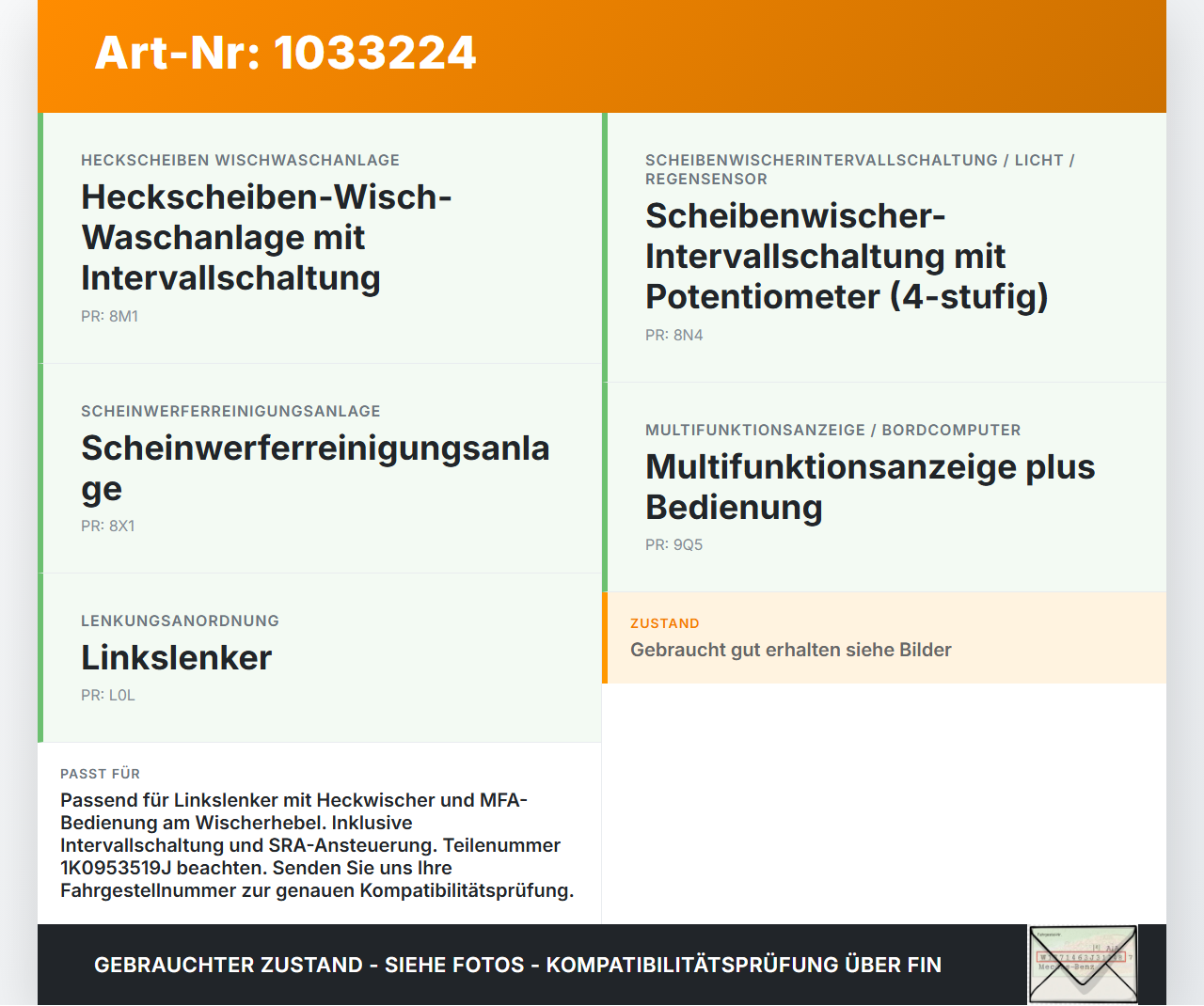 VW Golf Plus 5M 08-14 Lenkstockschalter Wischerschalter Wischer VW Golf Plus 5M 08-14 24.07.2009 1K0953519J gebraucht Vorschau 3