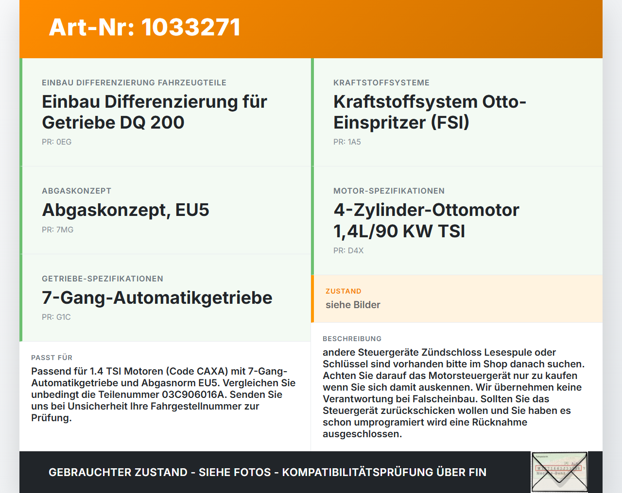 VW Golf Plus 5M 08-14 TSI 1,4 90KW Steuergerät ECU für Motor Motorsteuergerät VW Golf Plus 5M 08-14 24.07.2009... Vorschau 3