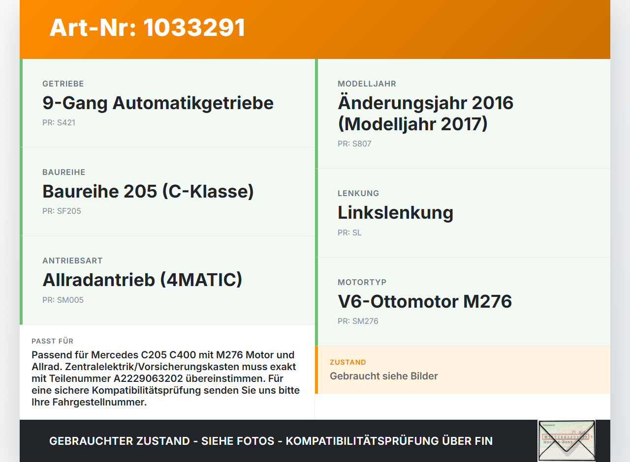 Mercedes C205 C400 15-18 3,0 245KW Sicherungskasten Zentralelektrik Mercedes C205 C400 15-18 04.05.2017 A2229063202... Vorschau 3
