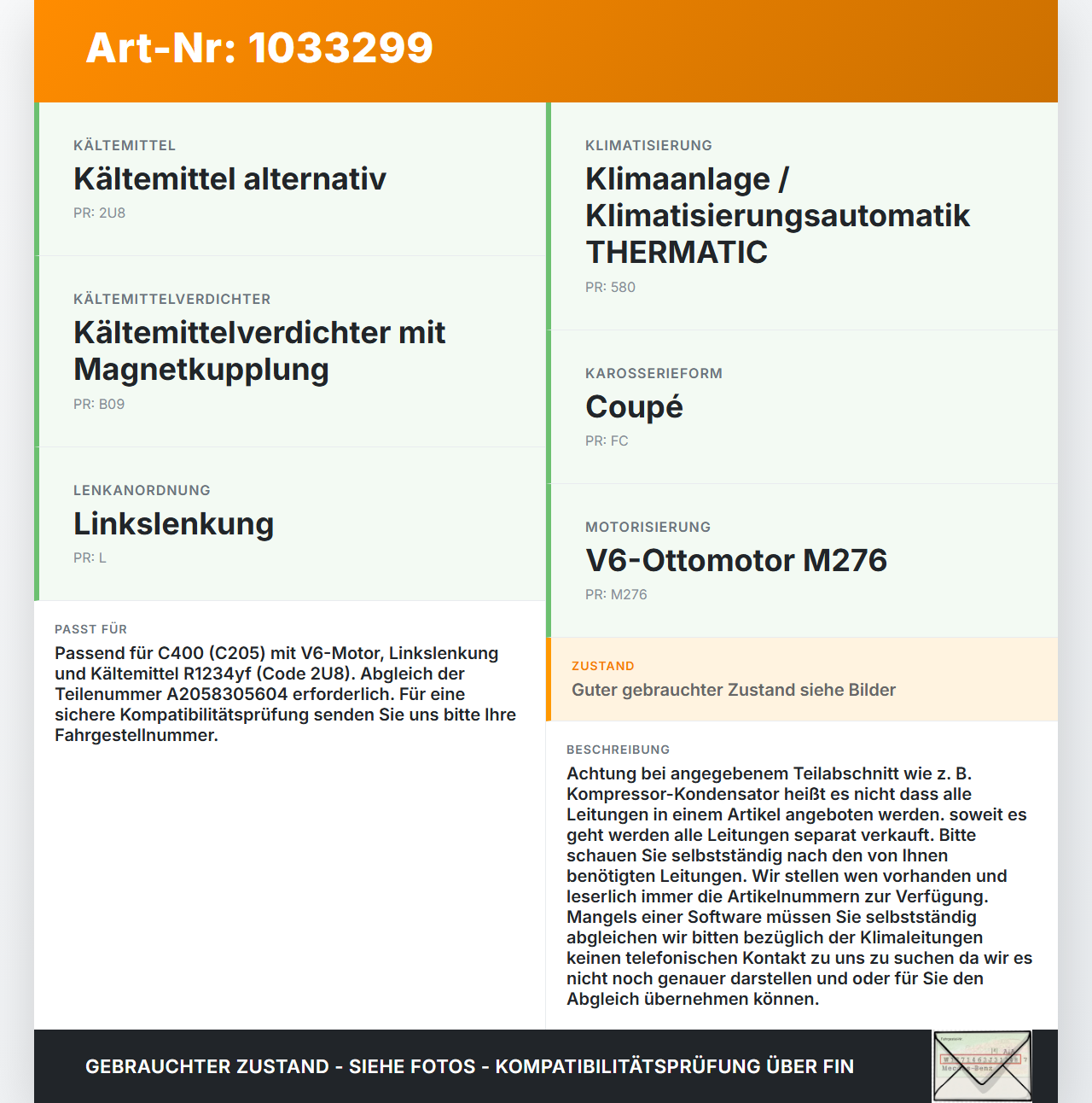 Mercedes C205 C400 15-18 3,0 245KW Klimaschlauch Klimaleitung Mercedes C205 C400 15-18 04.05.2017 A2058305604 gebraucht Vorschau 3