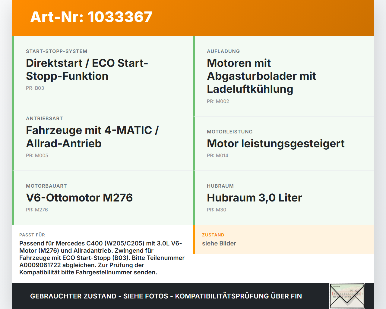 Mercedes C205 C400 15-18 3,0 245KW Lichtmaschine Generator 14V 200A Mercedes C205 C400 15-18 04.05.2017 A0009061722... Vorschau 3