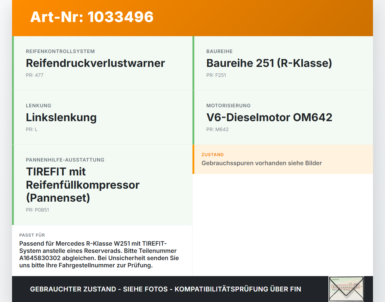 Mercedes W251 R350 10-13 Bordwerkzeug Tirefit Kompressor Luftpumpe Mercedes W251 R350 10-13 29.03.2011 A1645830302... Vorschau 3
