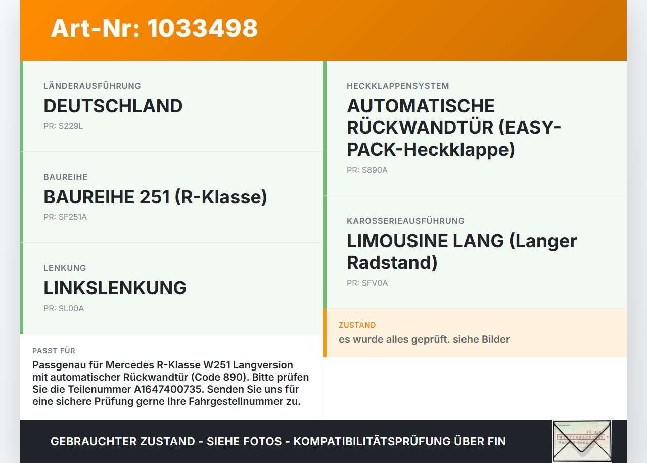 Mercedes W251 R350 10-13  Lang Schloss f. Heckklappe Heckklappenschloss Verriegelung Mercedes W251 R350 10-13... Vorschau 3