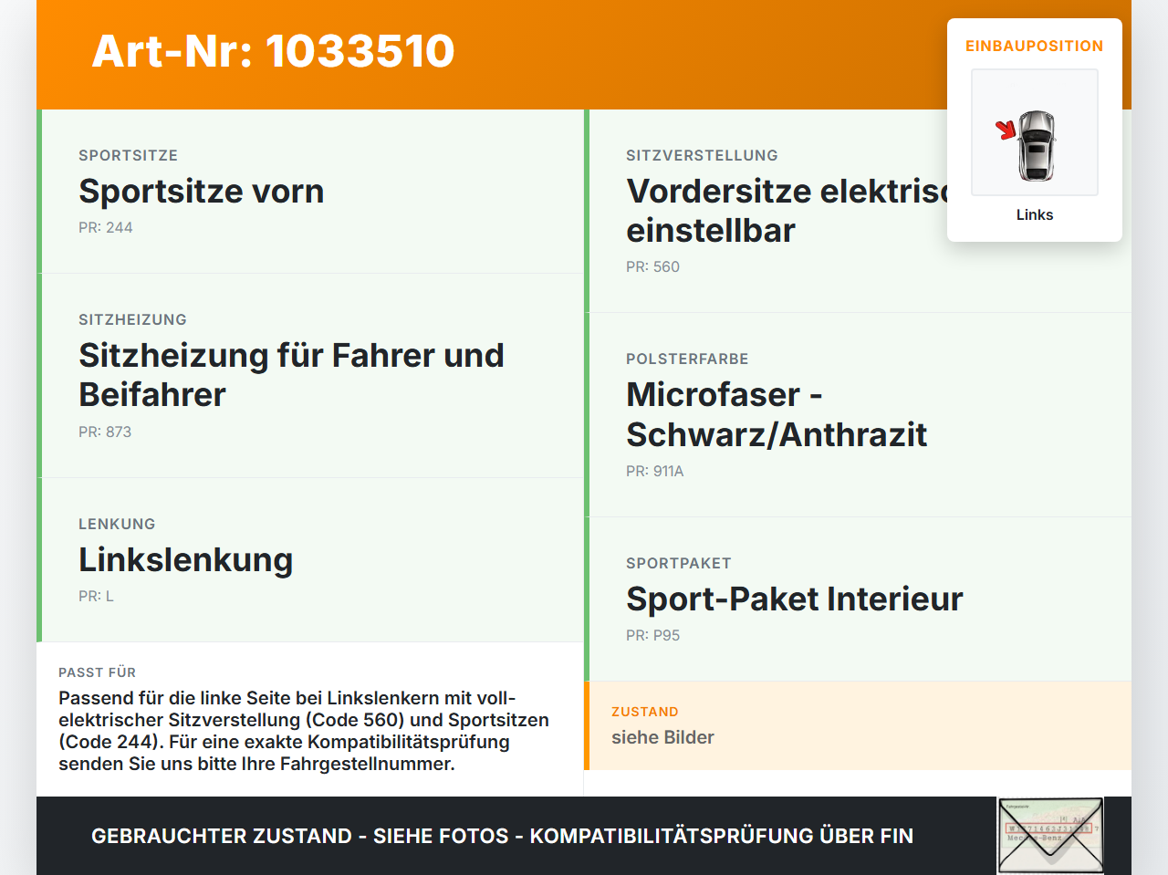 Mercedes W251 R350 10-13 Sitzverstellung Schalter Links Mercedes W251 R350 10-13 29.03.2011 A1648201310 03464800... Vorschau 3