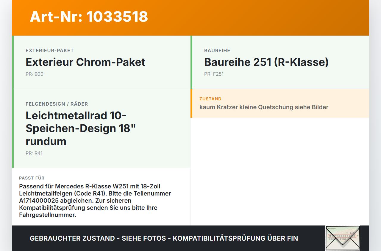 Mercedes W251 R350 10-13 Nabenabdeckung Radnabenabdeckung 1x Mercedes W251 R350 10-13 29.03.2011 A1714000025 gebraucht Vorschau 3
