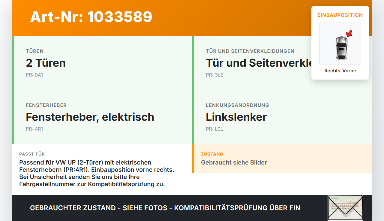 VW UP AA 15-23 Fensterheberschalter Schalter Rechts Vorne VW UP AA 15-23 15.08.2014 1S0867255E gebraucht Vorschau 3
