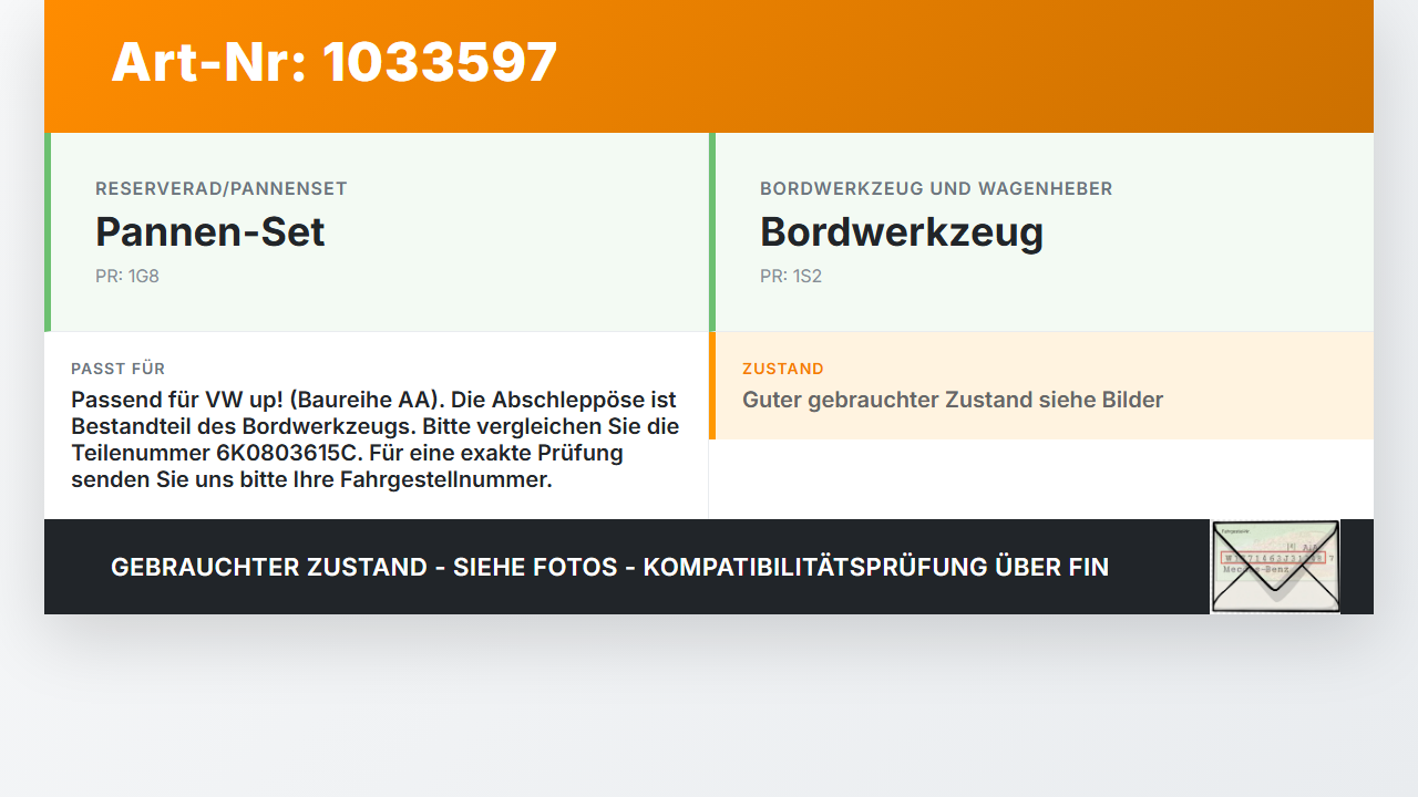 VW UP AA 15-23 Abschleppöse Abschlepphaken VW UP AA 15-23 15.08.2014 6K0803615C gebraucht Vorschau 3