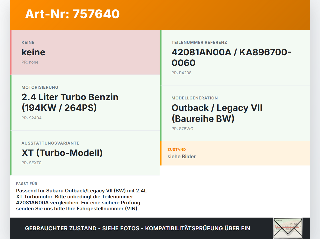 Subaru Outback Legacy 7 VII BW 19-22 2,4 194KW Tankgeber Tankeinheit Subaru Outback Legacy 7 VII BW 19-22... Vorschau 3