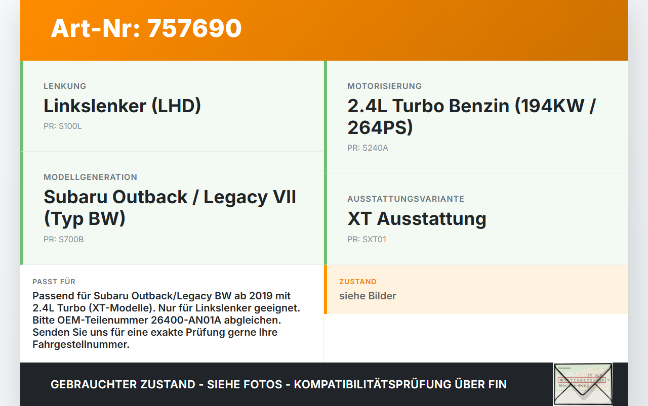 Subaru Outback Legacy 7 VII BW 19-22 2,4 194KW Bremskraftverstärker Subaru Outback Legacy 7 VII BW 19-22 01.02.2020... Vorschau 3