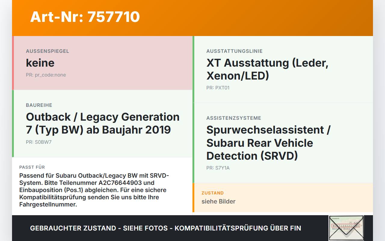 Subaru Outback Legacy 7 VII BW 19-22 2,4 194KW Sensor Spurwechselassistent Pos.1 Subaru Outback Legacy 7 VII BW... Vorschau 3